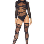 Sheer Criss Cross Teddy and Matching Thigh High Set - Sexdoll.Sex