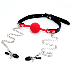 Silicone Ball Gag & Nipple Clamps - Sexdoll.Sex