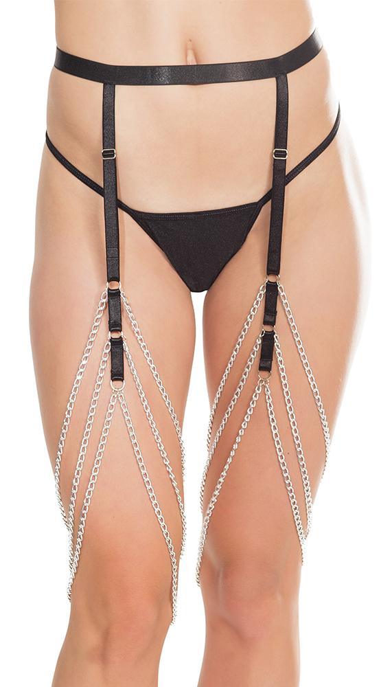 Silver & Black Chain Garter Belt - Sexdoll.Sex