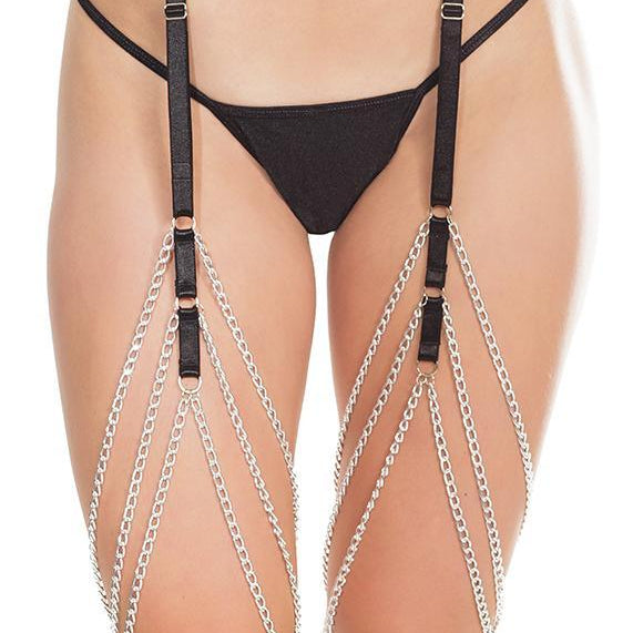 Silver & Black Chain Garter Belt - Sexdoll.Sex