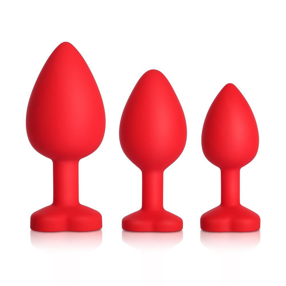 Sparkling Gems: Red Gem Blue Silicone Butt Plug 3-Piece Set - Sexdoll.Sex