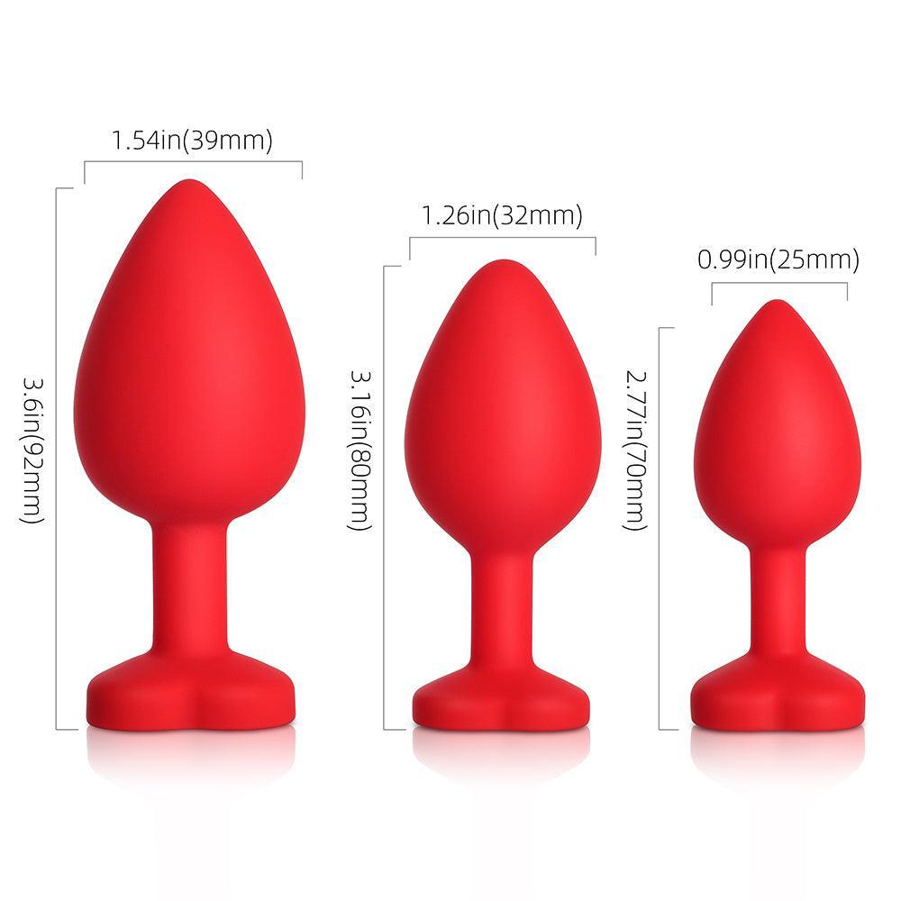 Sparkling Gems: Red Gem Blue Silicone Butt Plug 3-Piece Set - Sexdoll.Sex