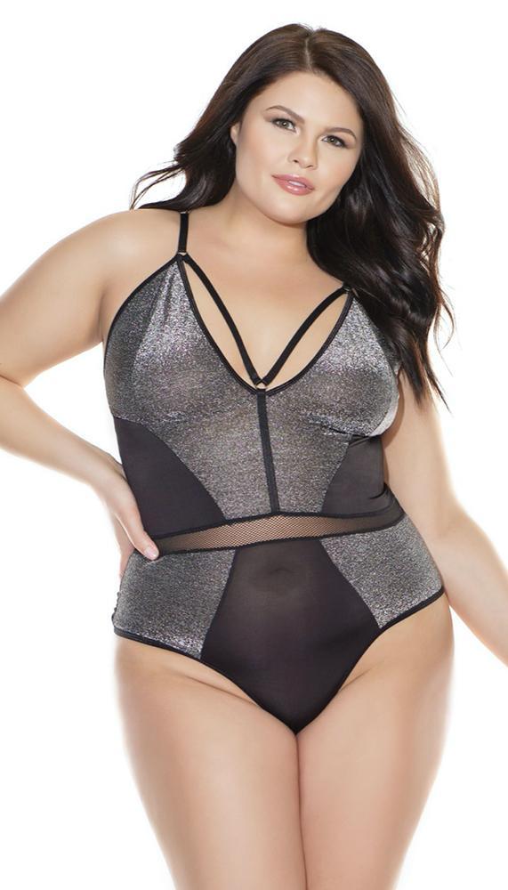 Strappy Shimmer & Fishnet Thong Teddy - Sexdoll.Sex