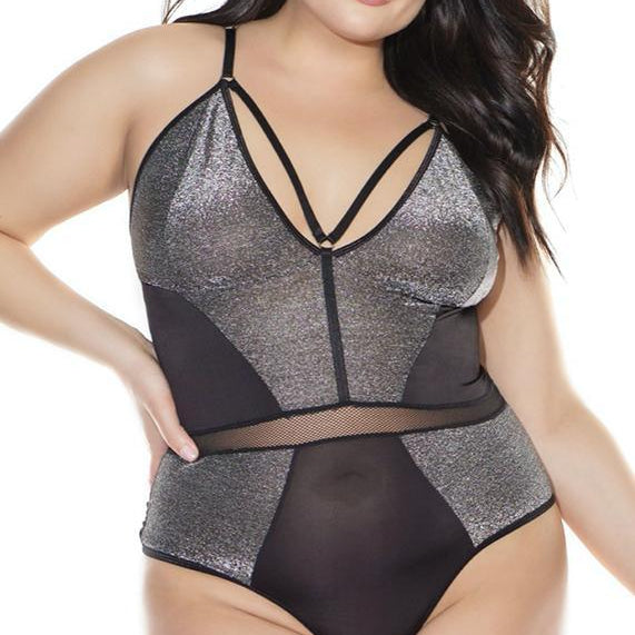 Strappy Shimmer & Fishnet Thong Teddy - Sexdoll.Sex