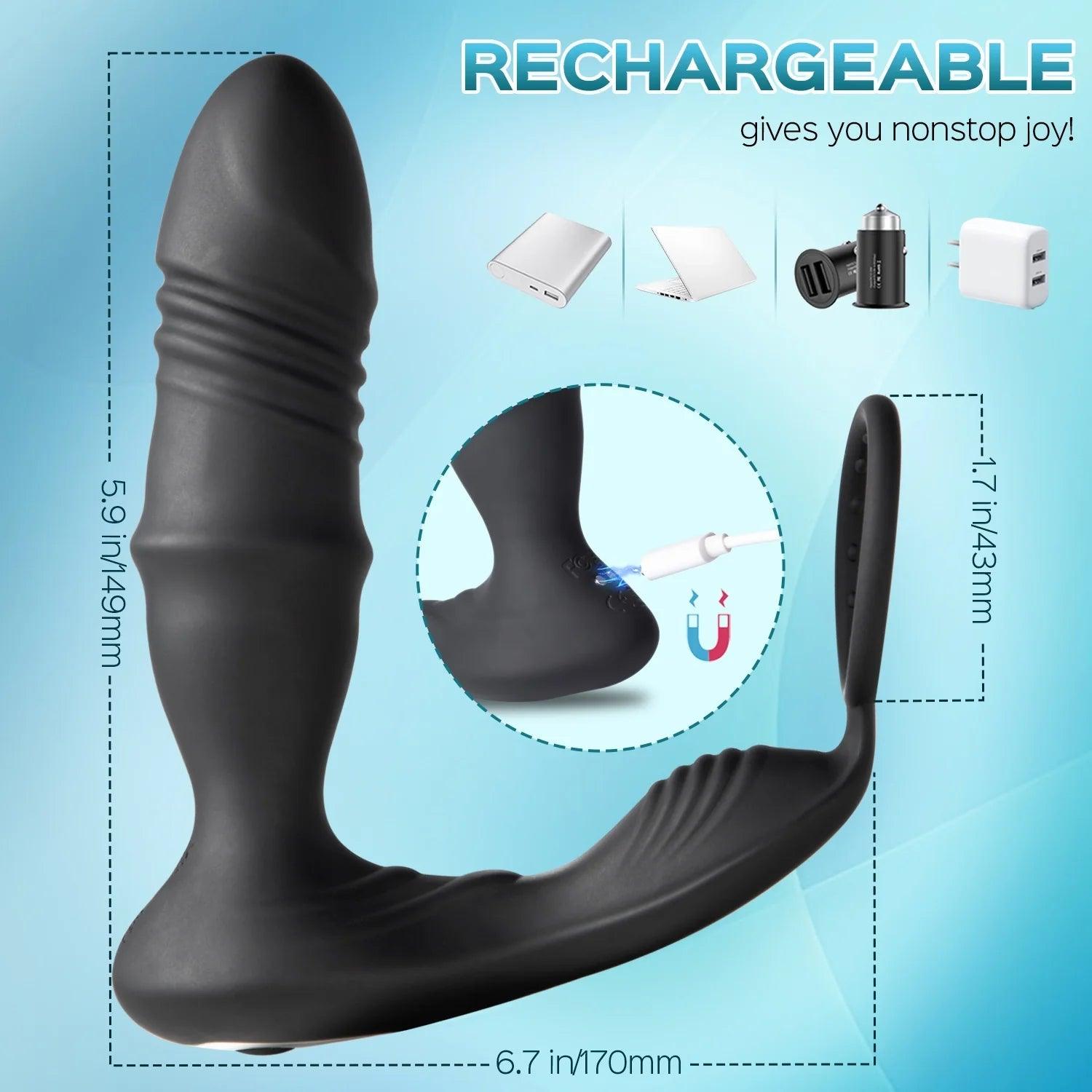 Thrusting Prostate Massager with Cock Ring - Sexdoll.Sex