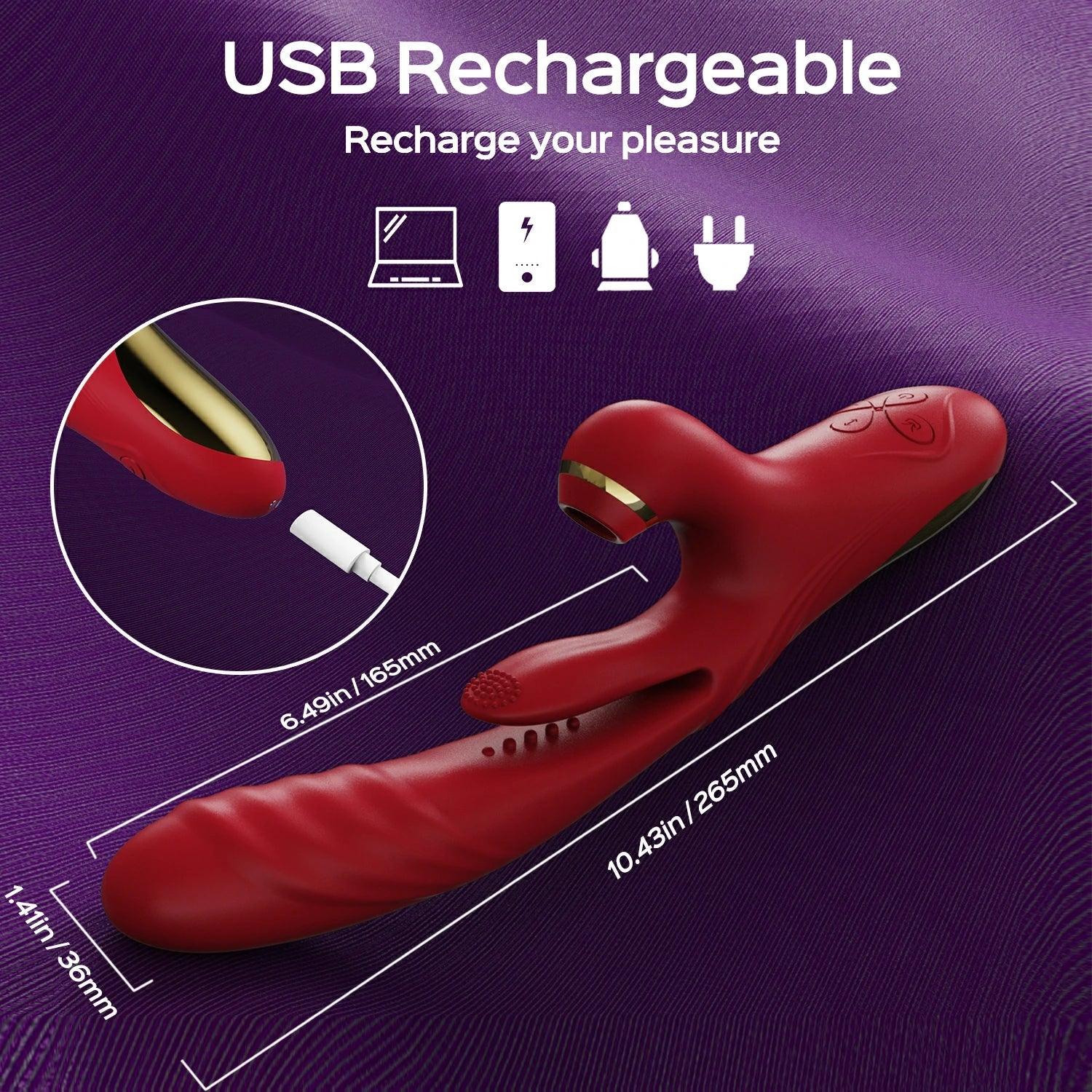 Triple Ecstasy Flapping & Thrusting Vibrator with Clit Sucker | 3-in-1 Pleasure Powerhouse - Sexdoll.Sex