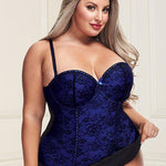 Underwire Bustier Set with Lace Overlay and Contoured Waist-Boning - Sexdoll.Sex