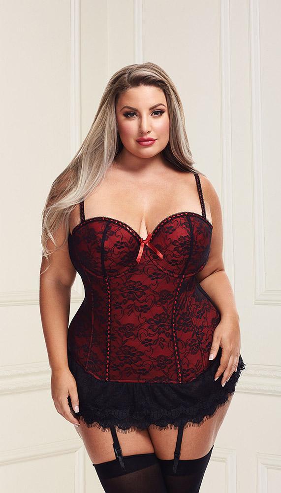 Underwire Bustier Set with Lace Overlay and Contoured Waist-Boning - Sexdoll.Sex