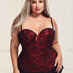 Underwire Bustier Set with Lace Overlay and Contoured Waist-Boning - Sexdoll.Sex