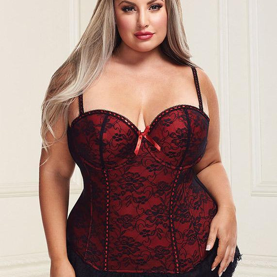 Underwire Bustier Set with Lace Overlay and Contoured Waist-Boning - Sexdoll.Sex