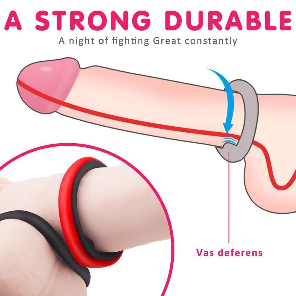 Upgrade Your Pleasure: 1.5-Inch Black & Red Cock Ring Set - Sexdoll.Sex