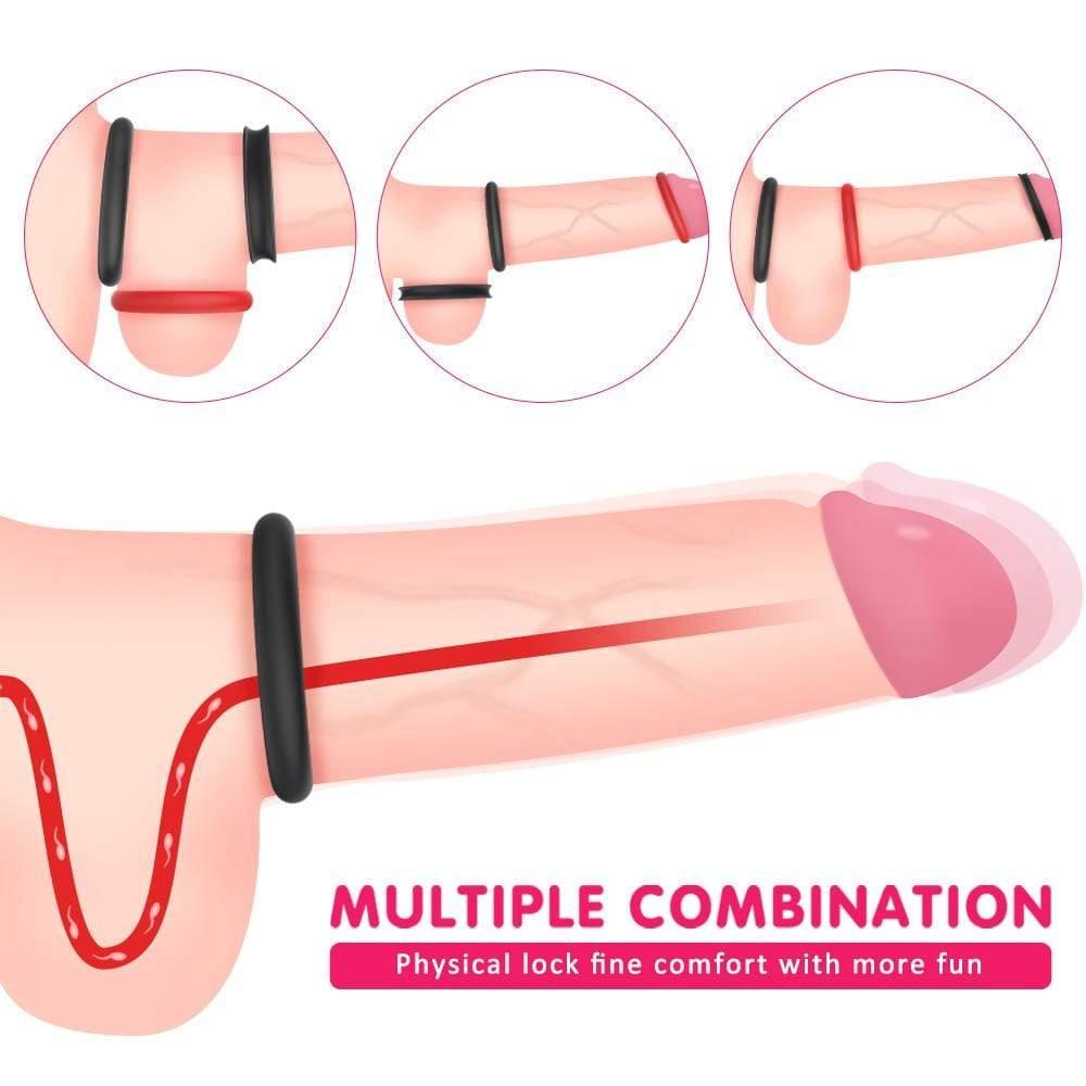 Upgrade Your Pleasure: 1.5-Inch Black & Red Cock Ring Set - Sexdoll.Sex